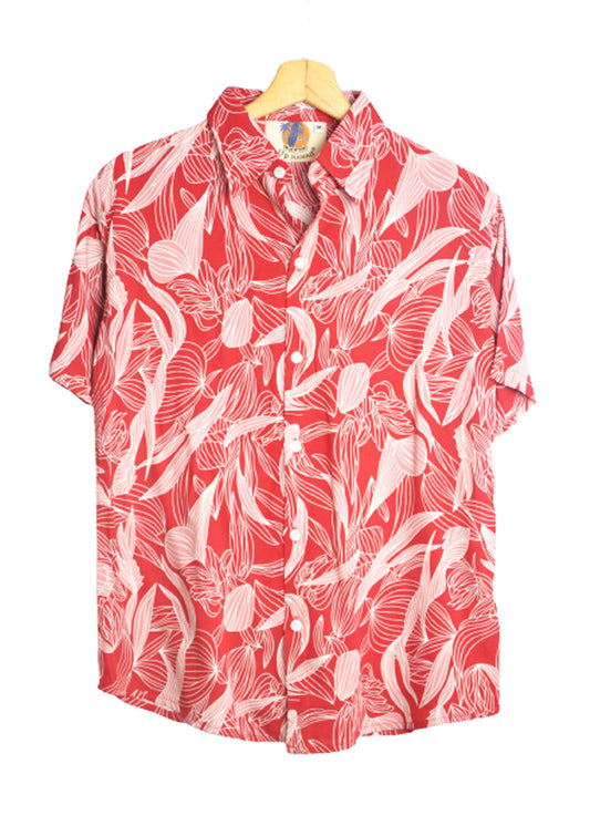 Chemise hawaienne rouge avec motifs floraux abstrait - GL BOUTIK