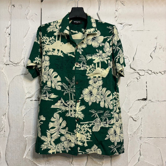 Chemise hawaienne homme verte foncée motifs fleurs et palmiers - GL BOUTIK