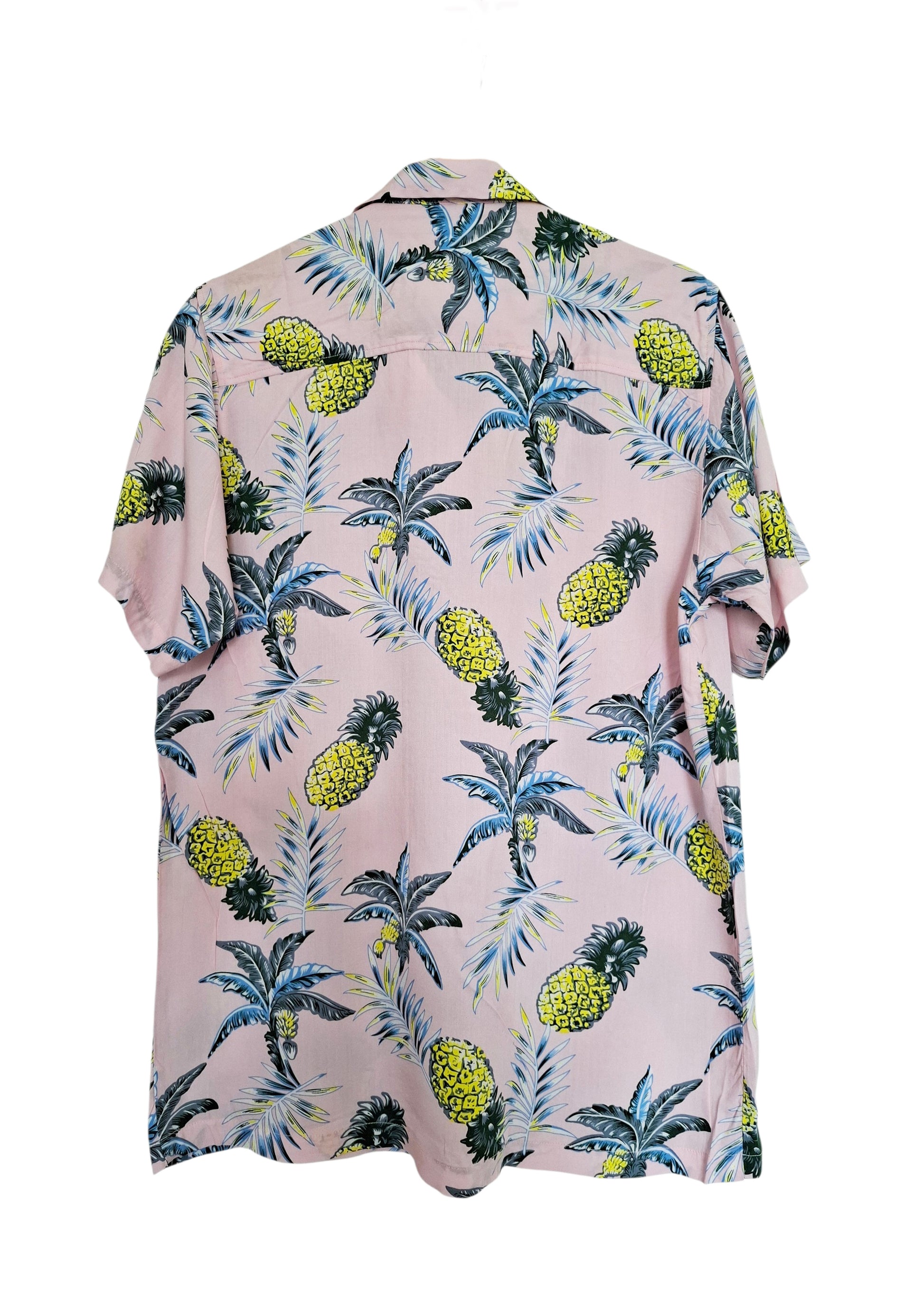Vue dos chemise hawaienne rose à motifs ananas jaunes - GL BOUTIK
