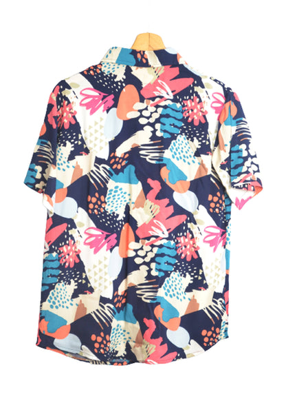 Dos chemise hawaienne bleu marine imprimé motifs pop - GL BOUTIK