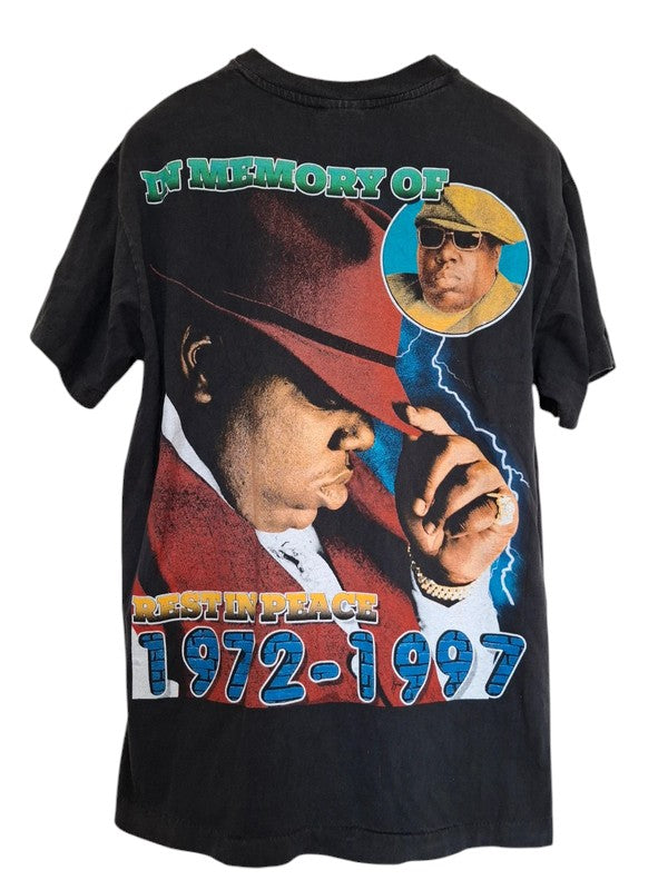 Vue dos t-shirt gris délave style vintage imprimé bootleg notorious big - GLBOUTIK