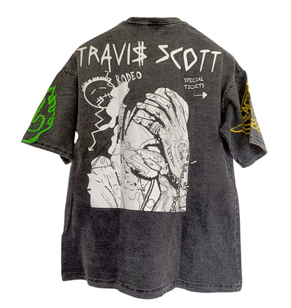 Vue dos t-shirt gris délavé mprimé travis scott - GL BOUTIK