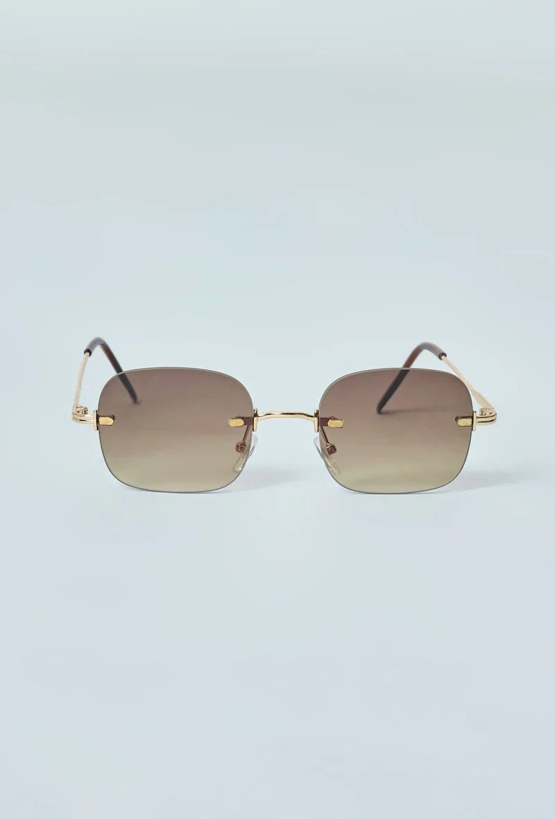 Vue face lunettes solaires à verres carrés marrons sans monture - GL BOUTIK