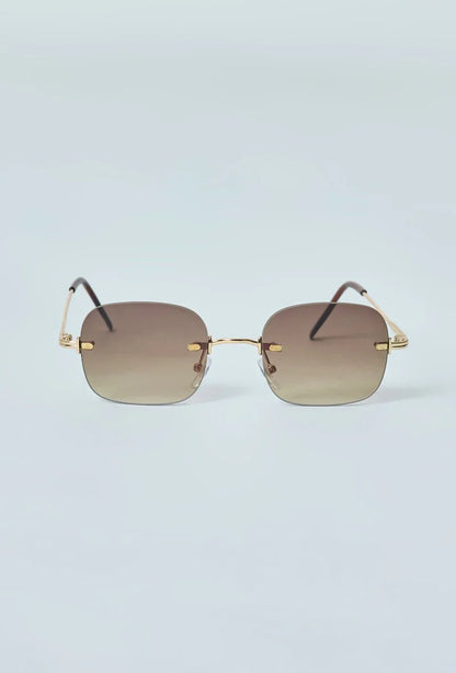 Vue face lunettes solaires à verres carrés marrons sans monture - GL BOUTIK