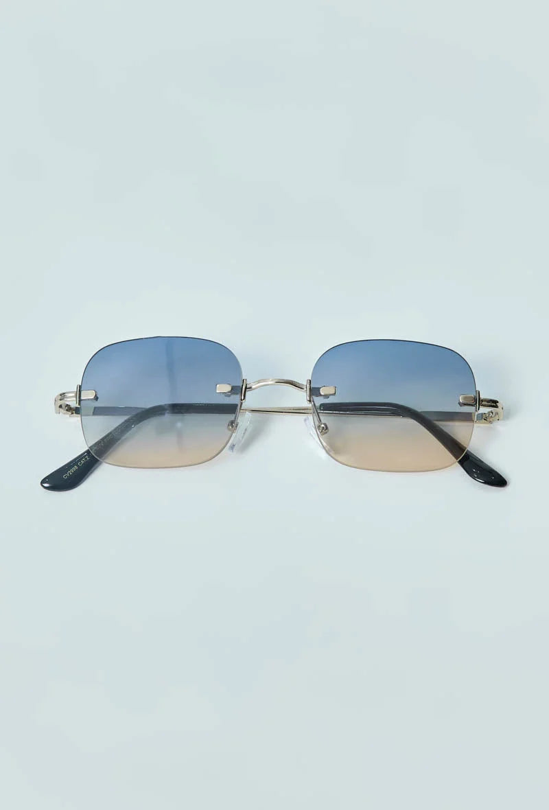 Lunettes solaires à verres carrés bleus et gris sans monture - GL BOUTIK