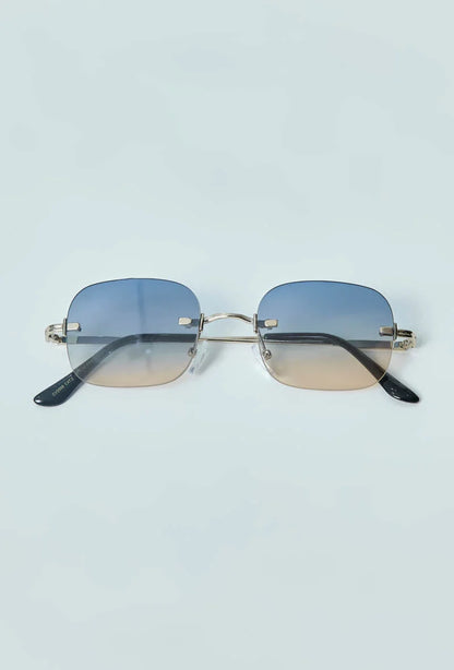 Lunettes solaires à verres carrés bleus et gris sans monture - GL BOUTIK