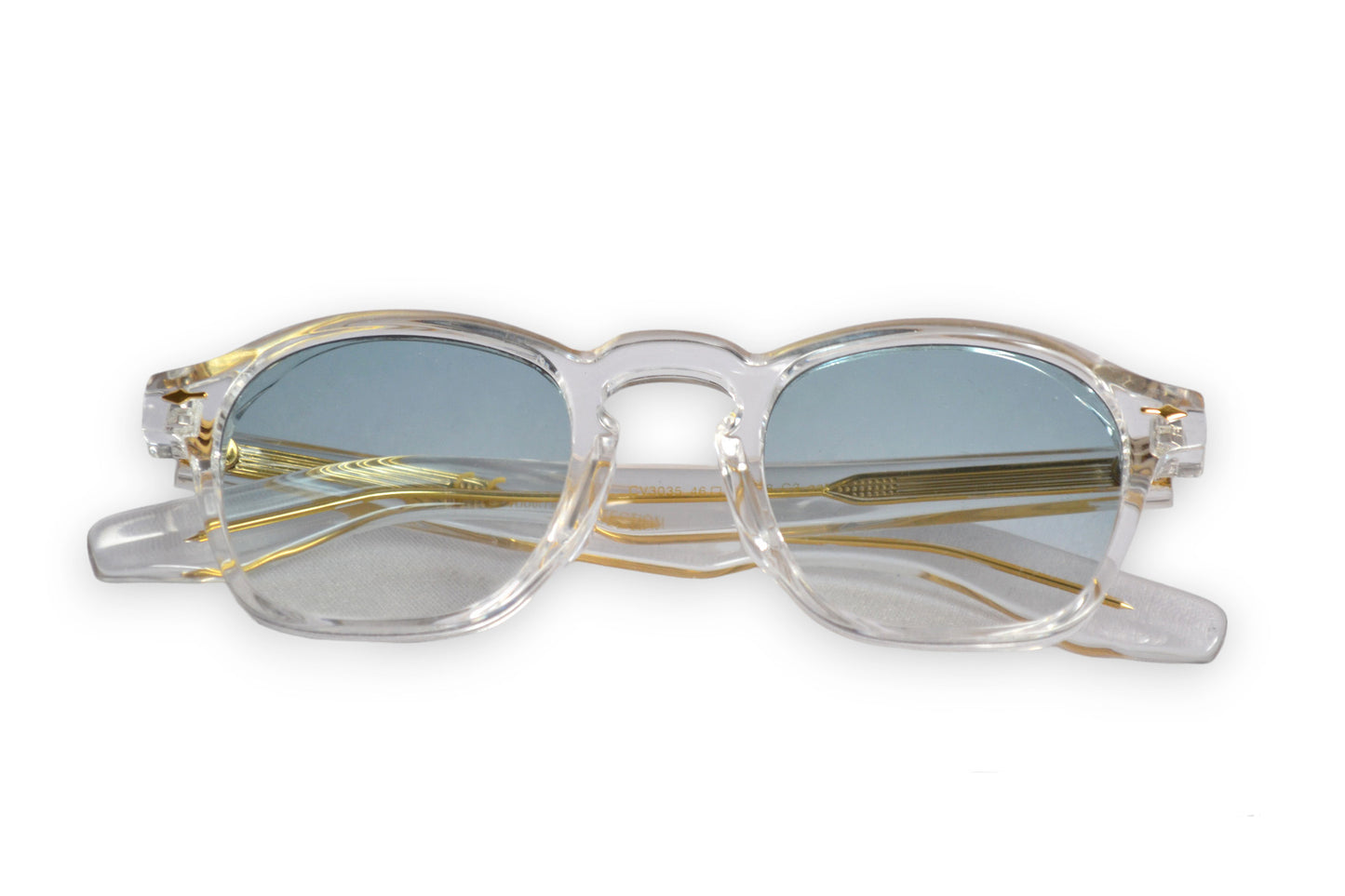 Vue lunettes de soleil à monture transparente pliées - GL BOUTIK