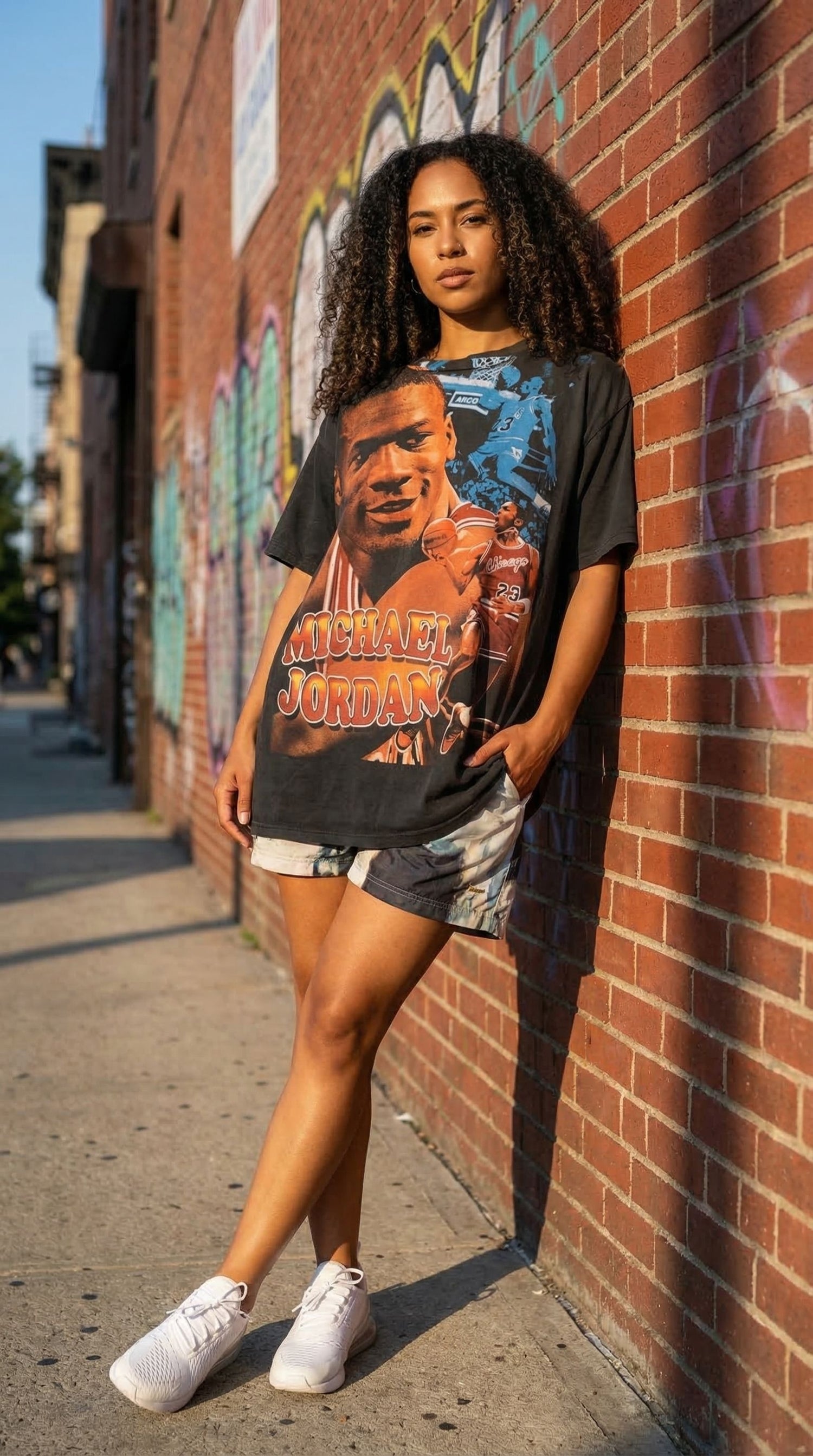 T-shirt délavé vintage imprimé bootleg michael jordan porté par modèle femme - GL BOUTIK