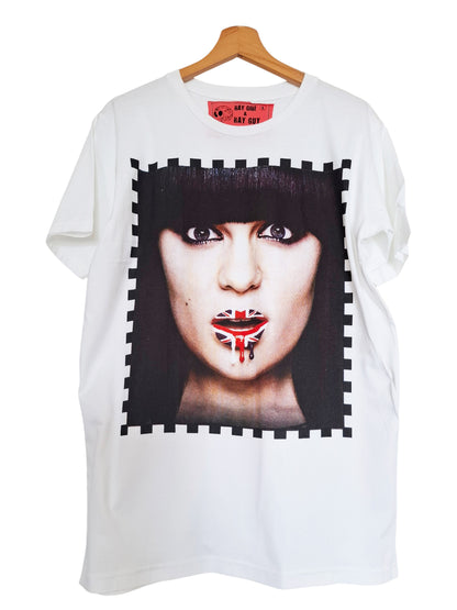 T-shirt blanc col rond imprimé photo jessie j - GL BOUTIK