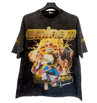 T-shirt gris délavé stonewashed imprime bootleg eminem