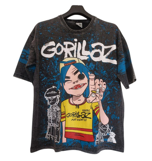 Tshirt gris délavé imprimé gorillaz - GL BOUTIK