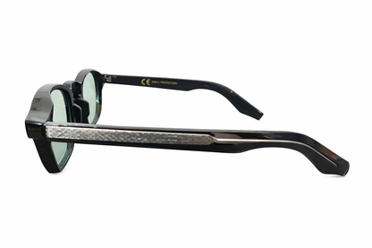 Black pantos glasses with green lenses