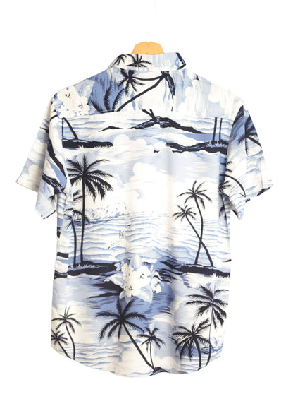 Vue dos chemise hawaienne motifs plage blanche et bleue - GL BOUTIK