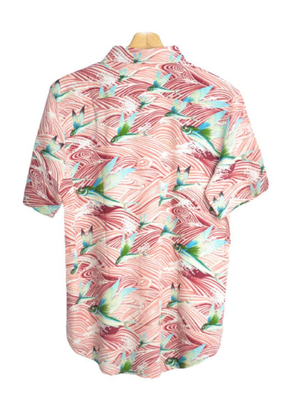 Vue dos chemise homme couleur saumon imprimé poissons volants - GL BOUTIK