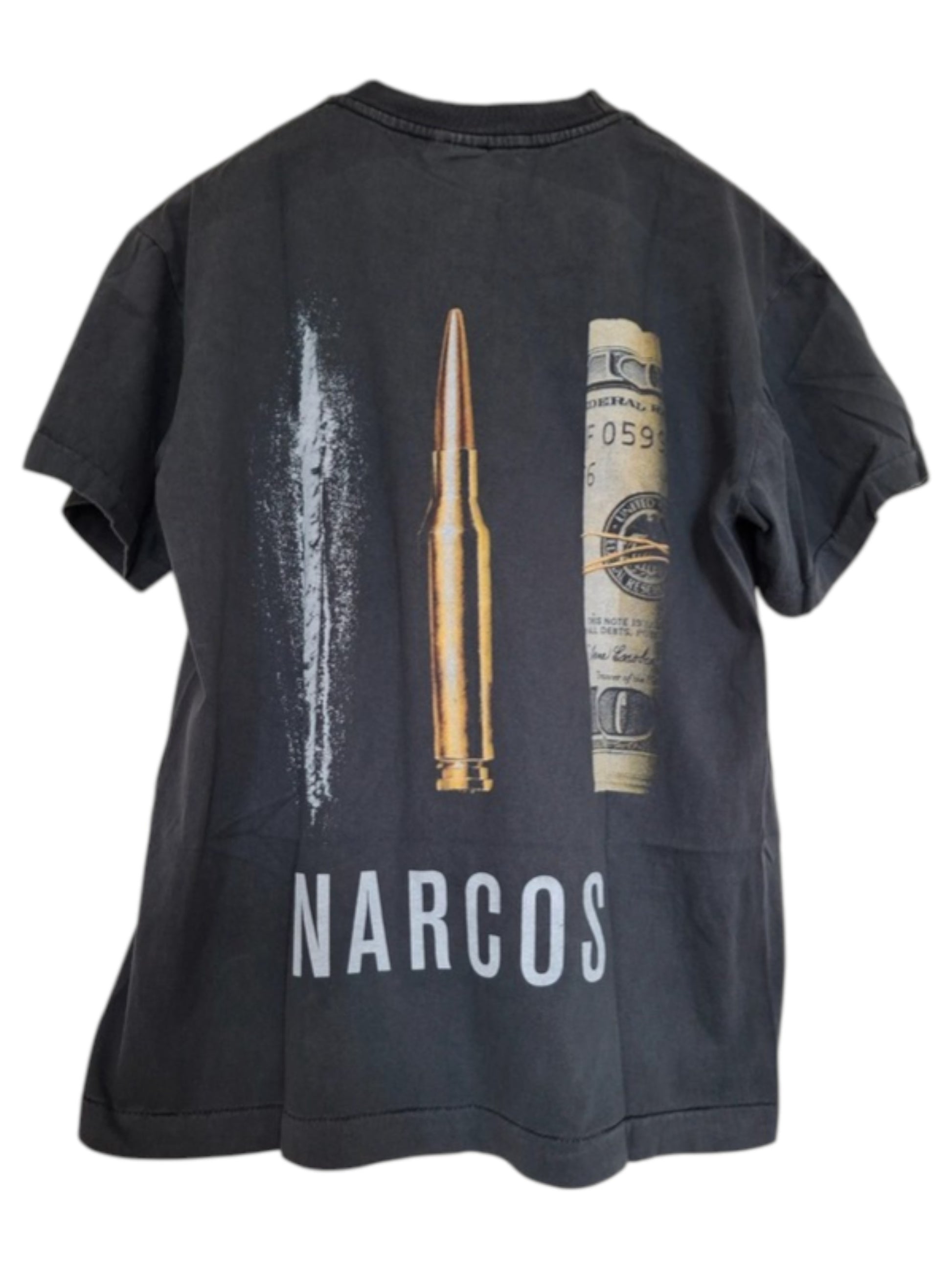 Vue dos t-shirt gris délavé imprimé bootleg narcos - GL BOUTIK