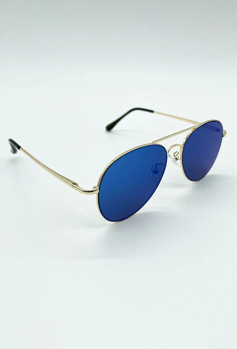 Lunettes de soleil aviateur à verres miroir bleu - GL BOUTIK