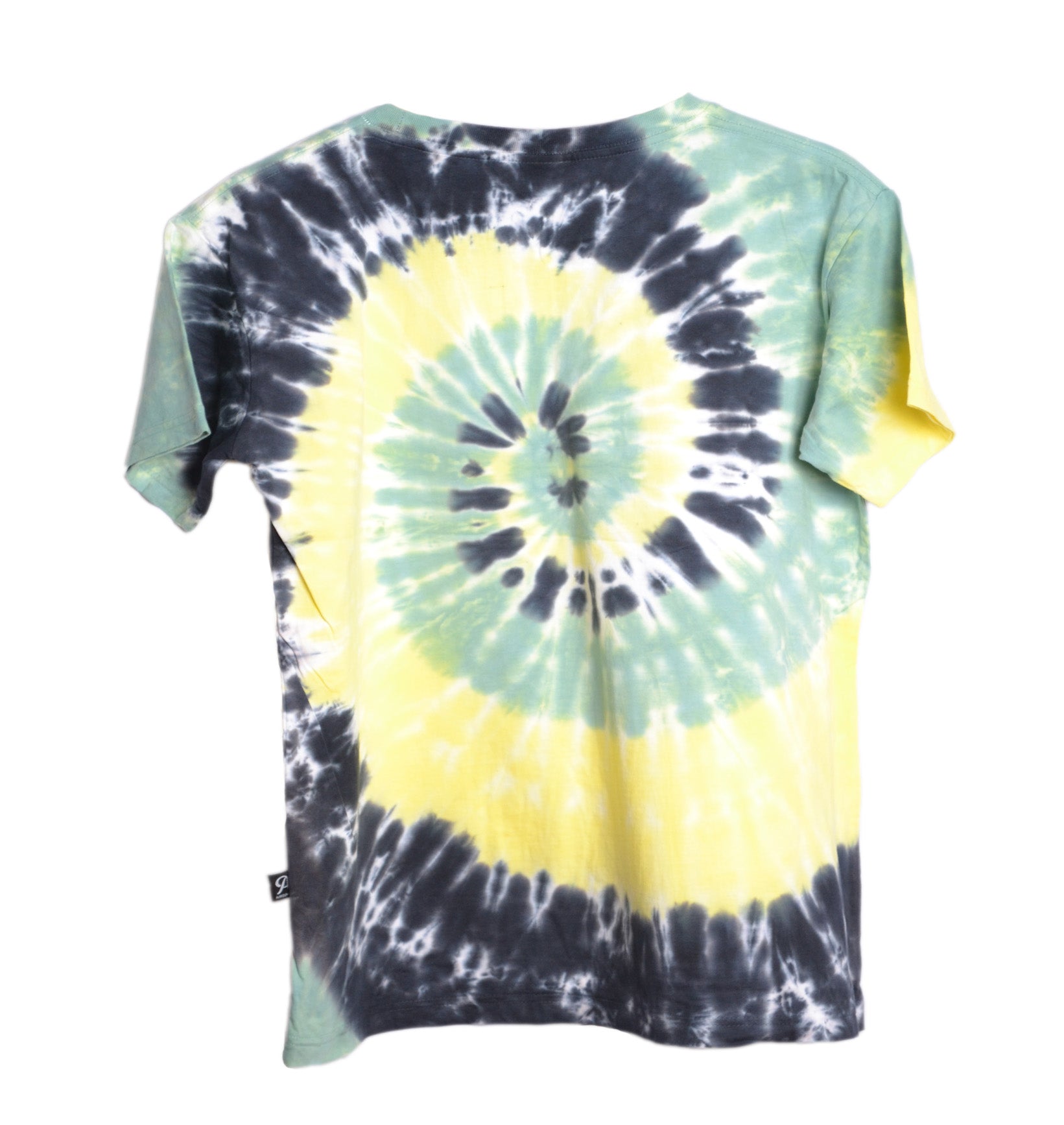 Vue dos t-shirt tie and dye effet spirale couleur vert, jaune et noir - GL BOUTIK