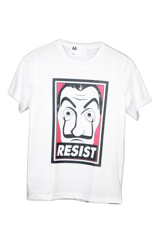 T-shirt masque dali et texte "resist"