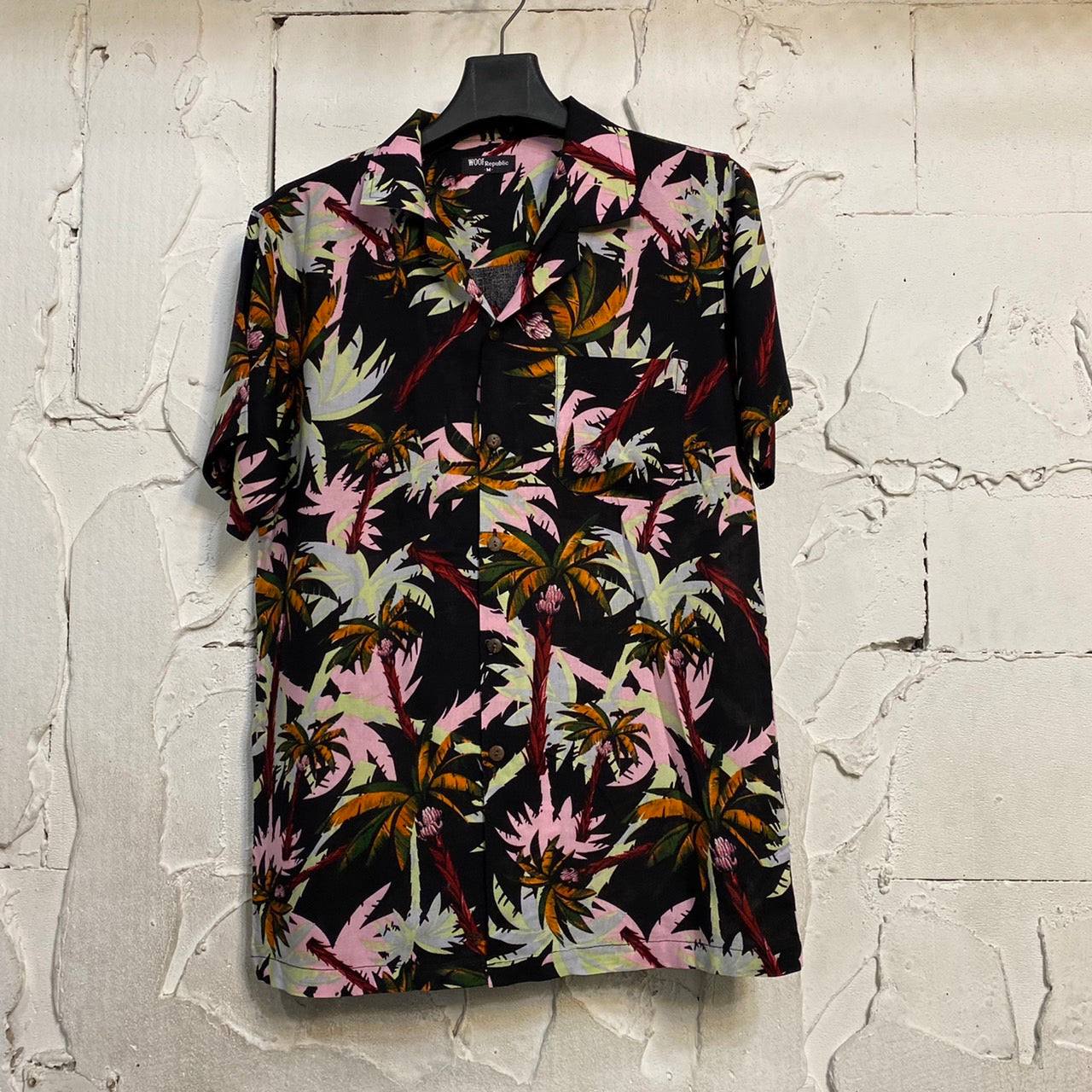 Chemise hawaienne noire motifs palmiers roses -GL BOUTIK