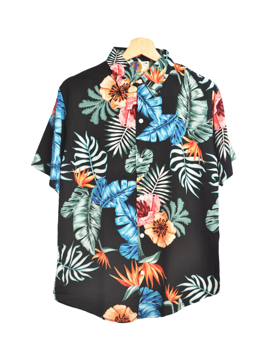 Chemise hawaienne noire à fleurs marque up hawaii -GL BOUTIK