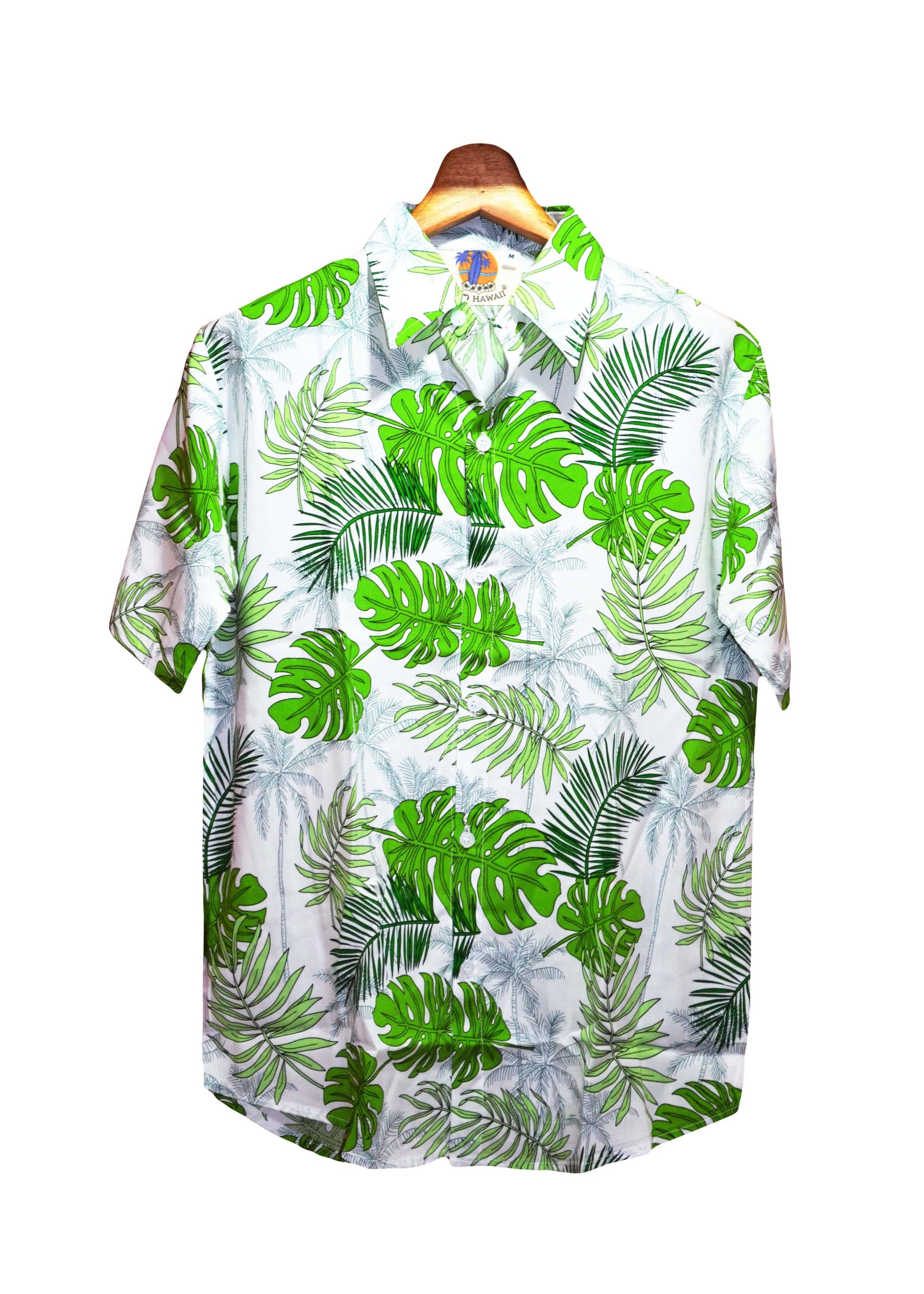 Chemise hawaienne blanche à fleurs vertes
