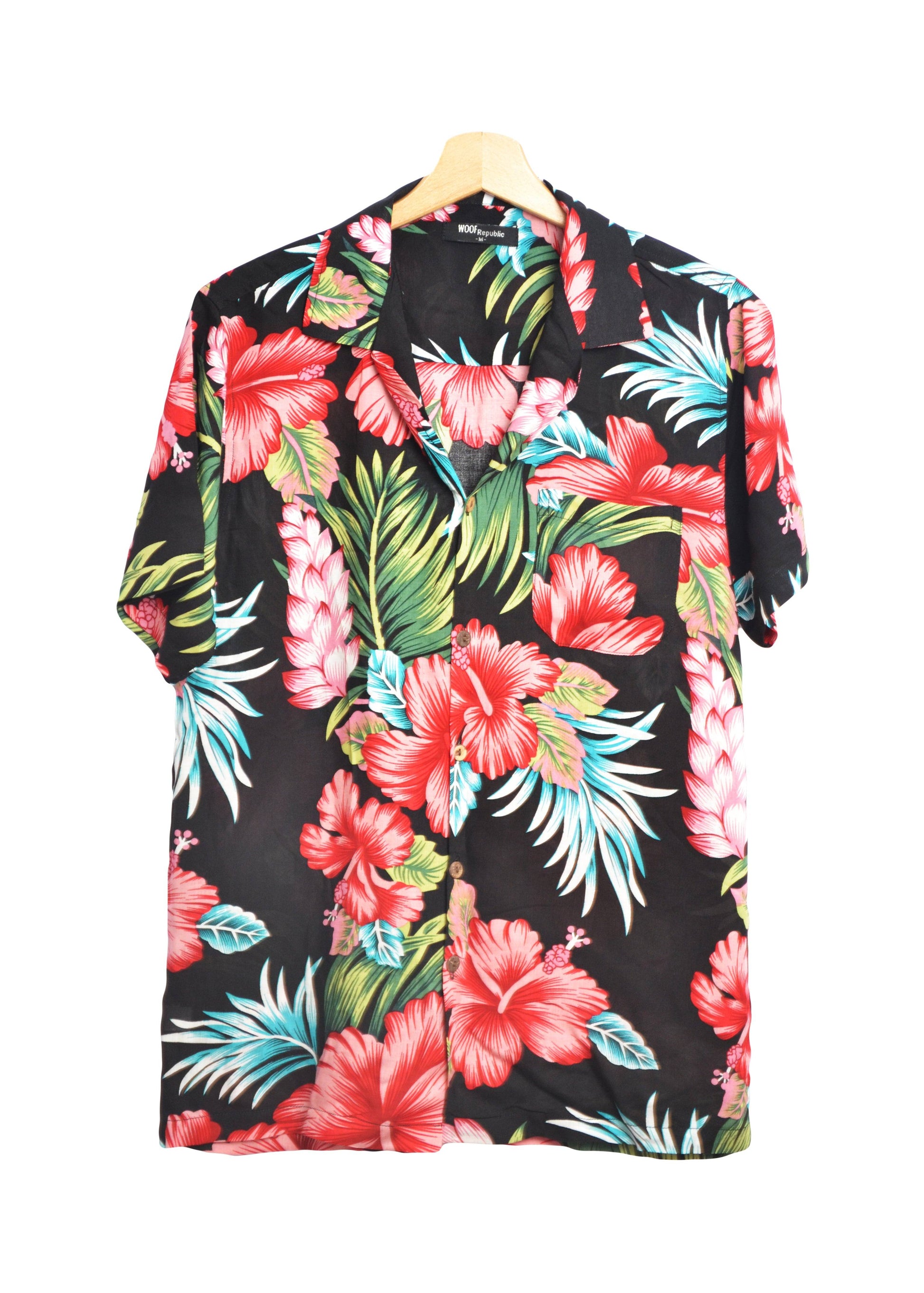 Chemise hawaienne noire à fleurs avec col cubain - glboutik.com