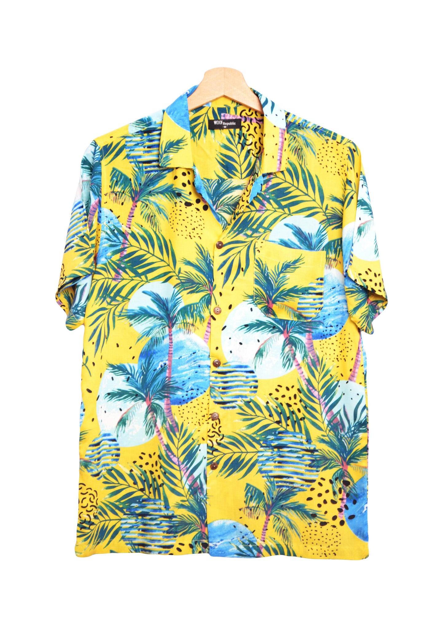 Chemise hawaienne pour homme jaune imprimé palmiers couleur bleu - GL BOUTIK