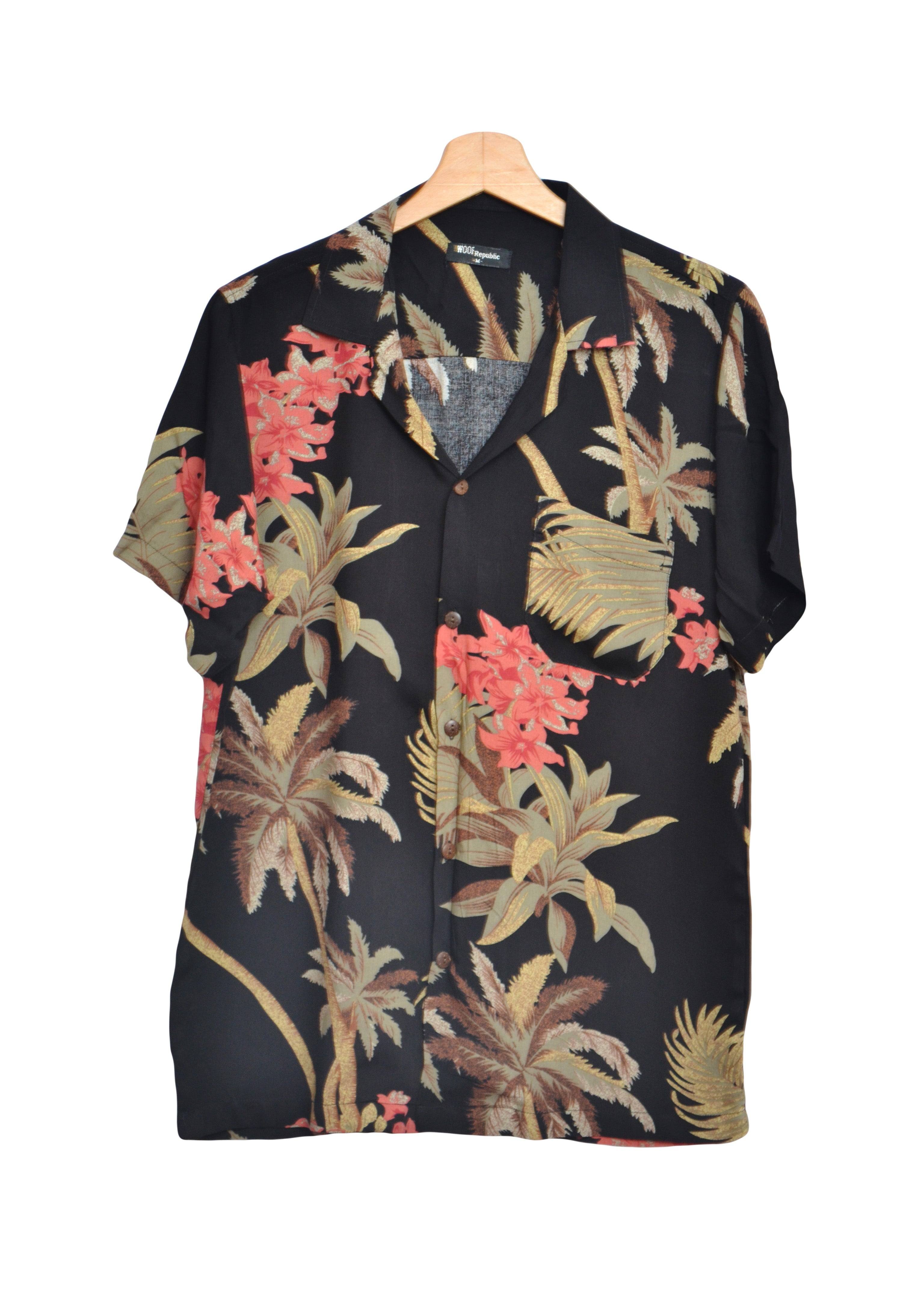 Black hawaiian shirt dark flowers pattern GL BOUTIK