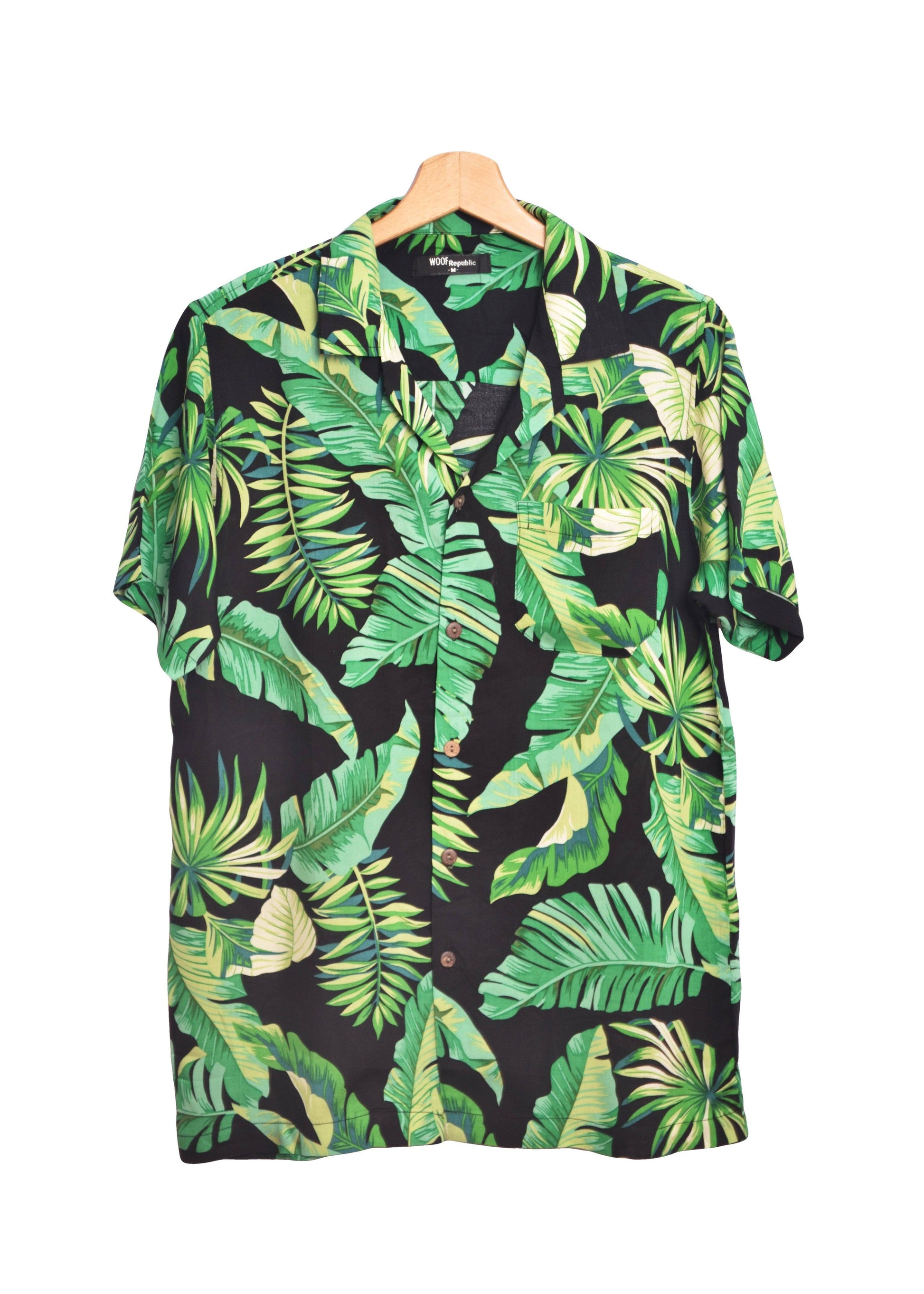 Chemise hawaienne noire pour homme avec imprimé floral vert