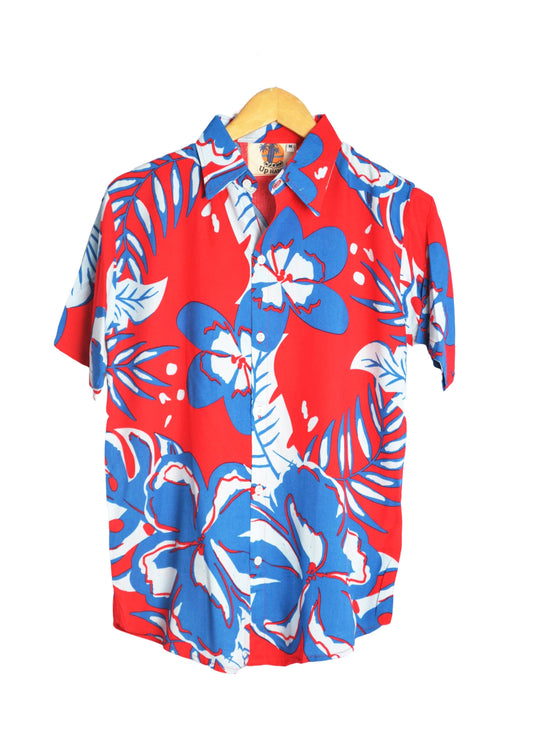 Chemise hawaienne rouge à fleurs