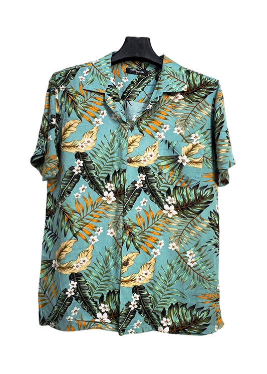 Chemise hawaienne couleur turquoise à fleurs - GL BOUTIK