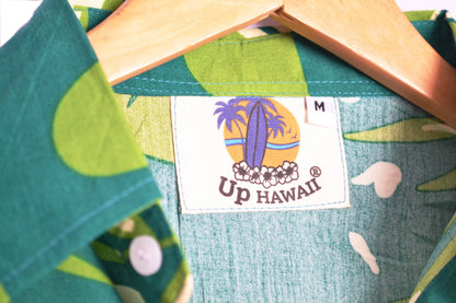 Vue etiquette chemise hawaienne marque up hawaii verte - gl boutik
