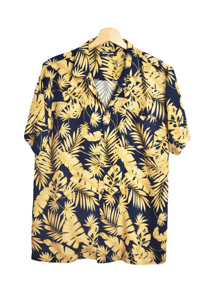 Chemise hawaienne couleur bleu marine à feuilles dorées - GL BOUTIK