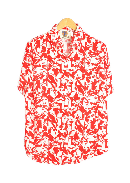 Chemise homme à motifs géométriques couleur rouge et blanc - GL BOUTIK