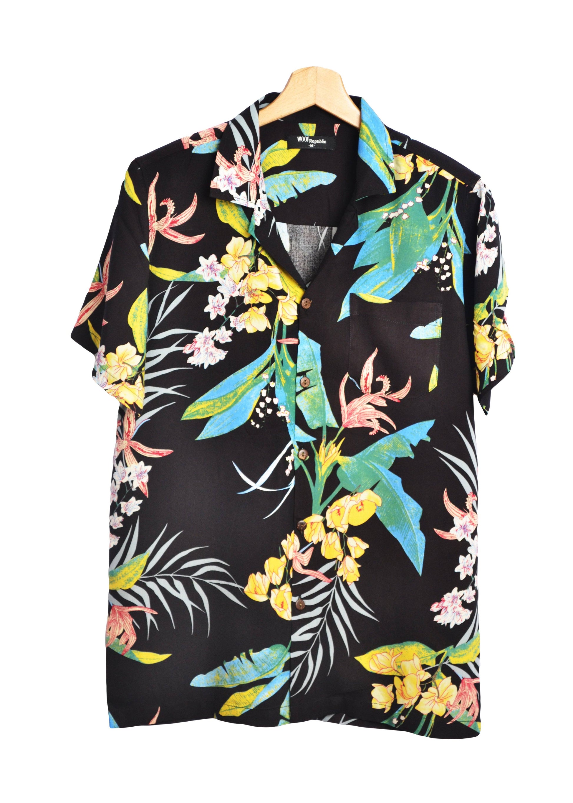 Chemise hawaienne noire à fleurs multicolores - GL BOUTIK