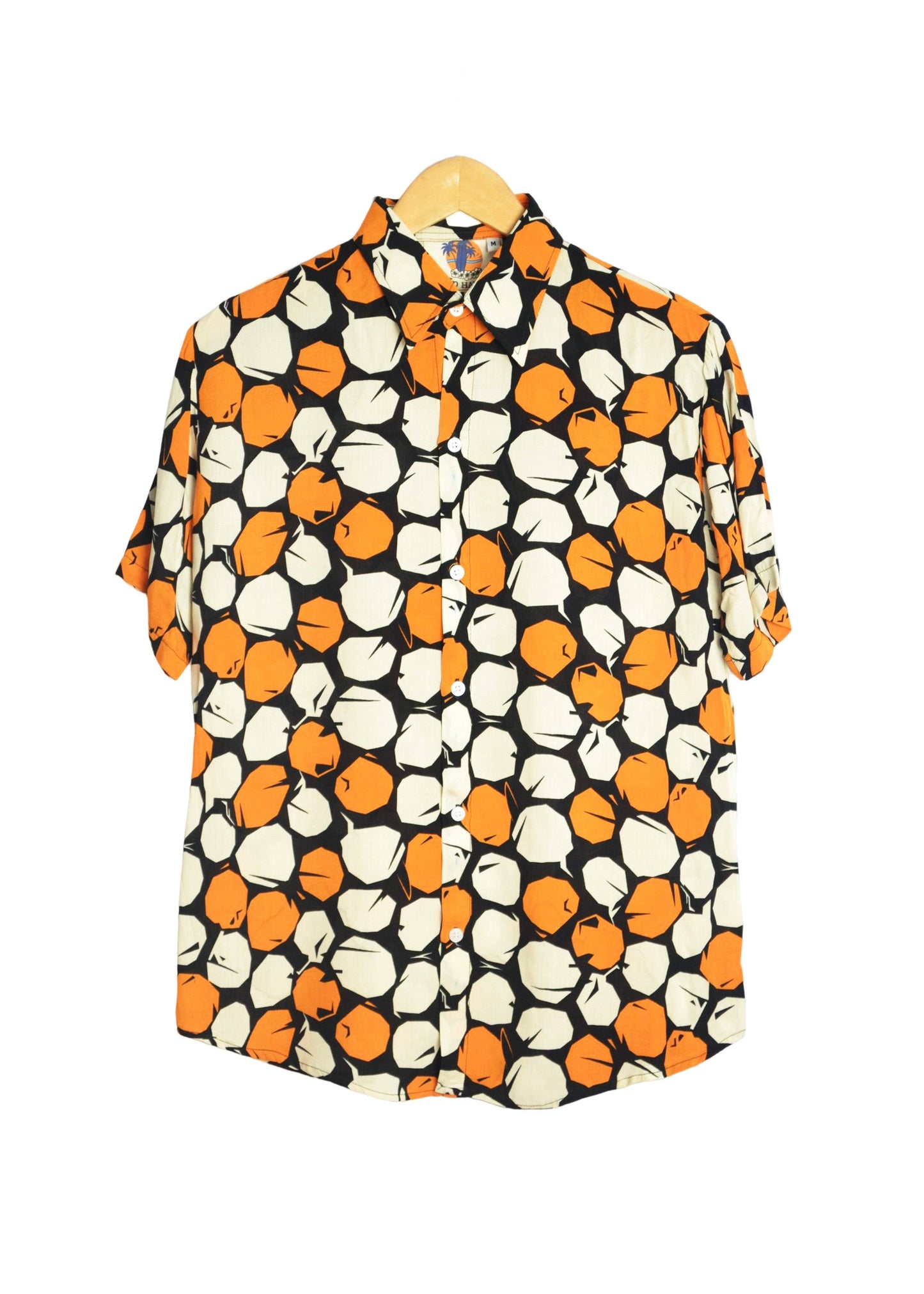 Chemise noire à motifs ronds orange et beige - GL BOUTIK