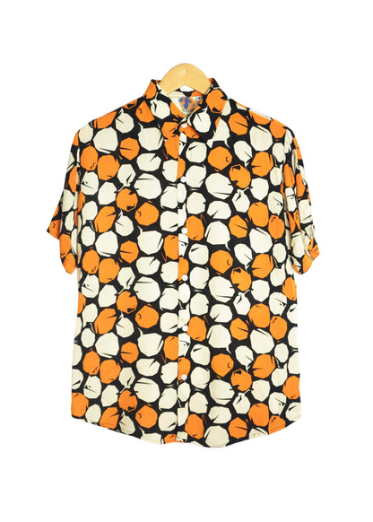 Chemise noire à motifs ronds orange et beige - GL BOUTIK