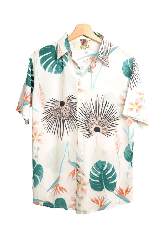 Chemise hawaienne pour homme couleur beige avec imprimé floral - GL BOUTIK