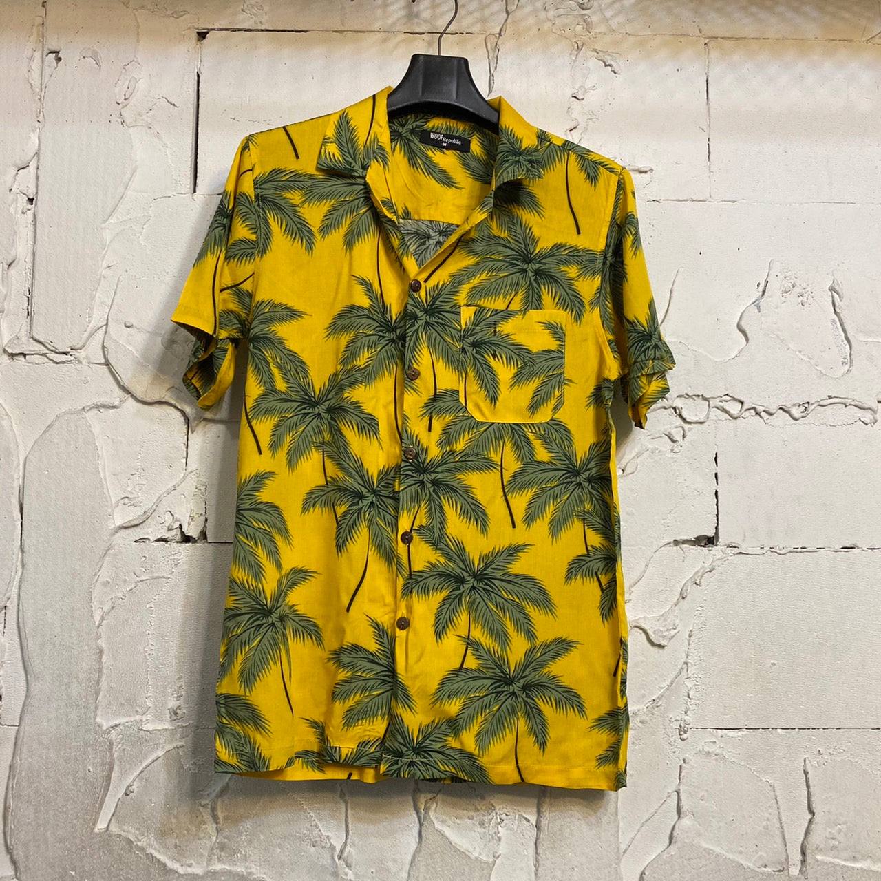 Chemise hawaienne homme jaune imprimé palmiers - GL BOUTIK