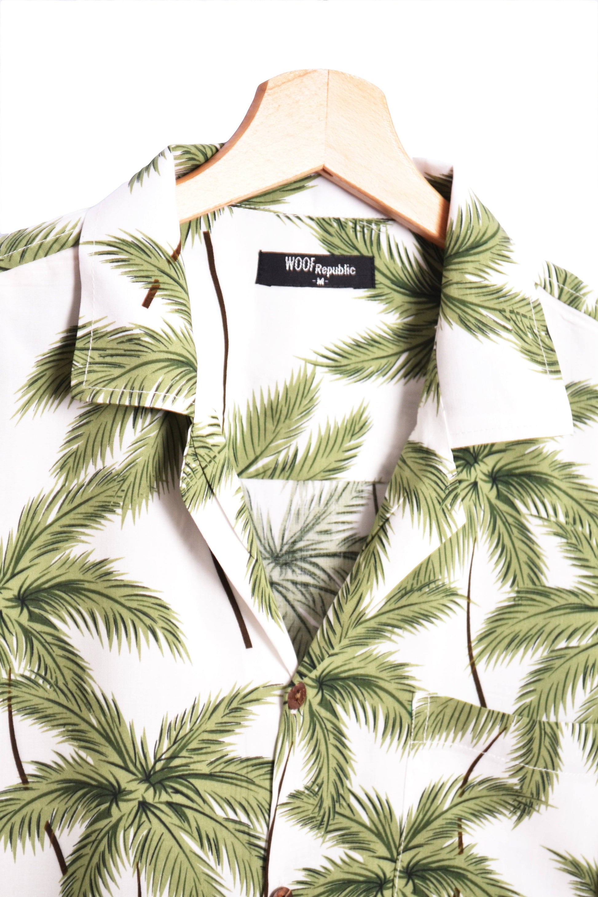 Vue col chemise hawaienne blanche imprimé feuilles de palmiers - GL BOUTIK