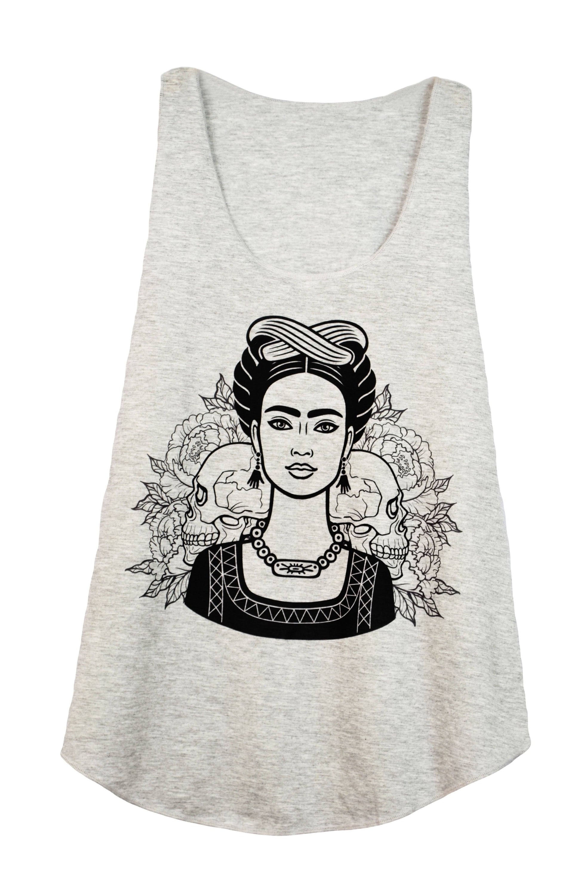 Débardeur femme couleur gris imprimé illustration frida kahlo - GL BOUTIK