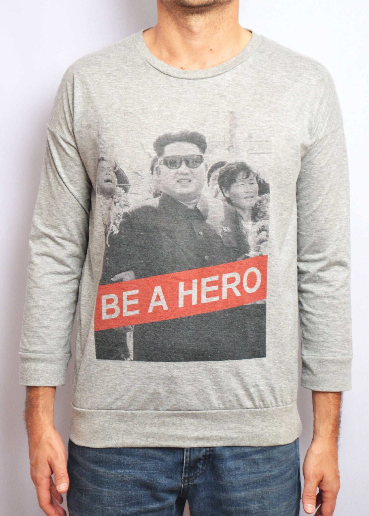 T-shirt gris manches 3/4 kim jong un - be a hero - GL BOUTIK