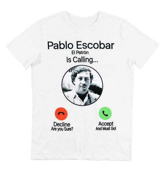 T-shirt homme blanc imprimé appel de pablo escobar - GL BOUTIK