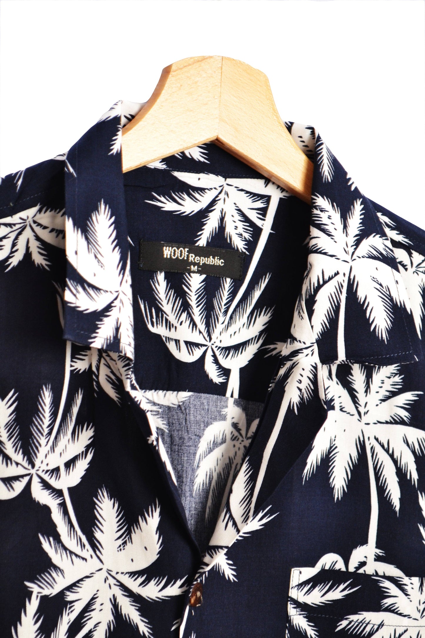 Vue col chemise bleu marine motifs palmiers blanc - GL BOUTIK