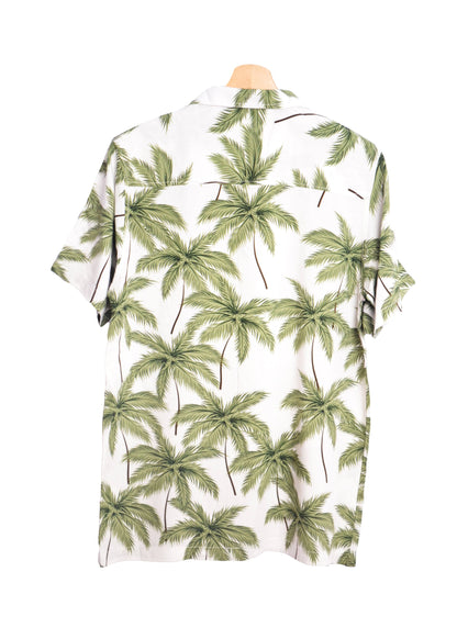 Vue dos Chemise hawaienne blanche imprimé feuilles de palmiers - GL BOUTIK
