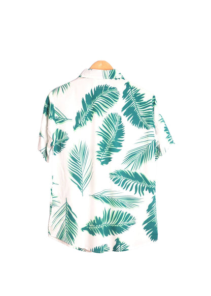 Vue dos chemise hawaienne blanche à fleurs vertes - GL BOUTIK