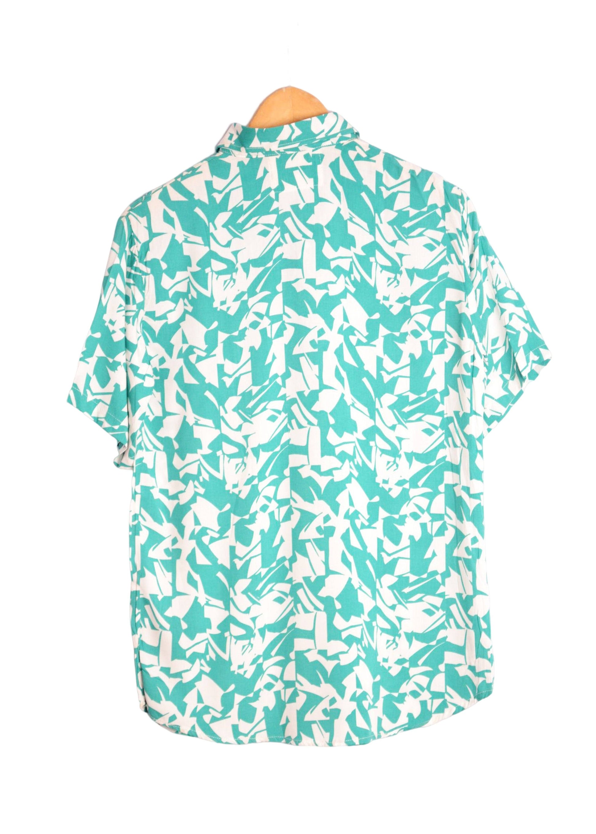 Vue dos chemise homme à motifs géometriques couleur turquoise et blanc - GL BOUTIK