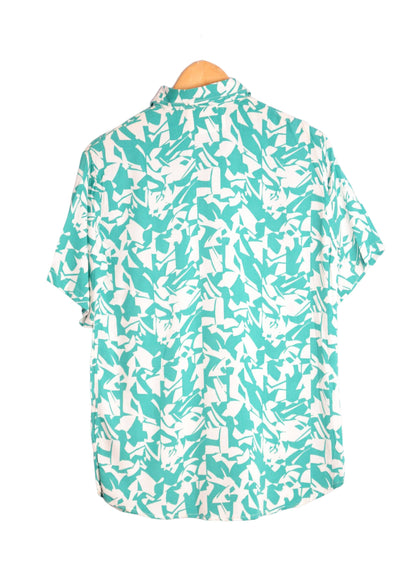 Vue dos chemise homme à motifs géometriques couleur turquoise et blanc - GL BOUTIK
