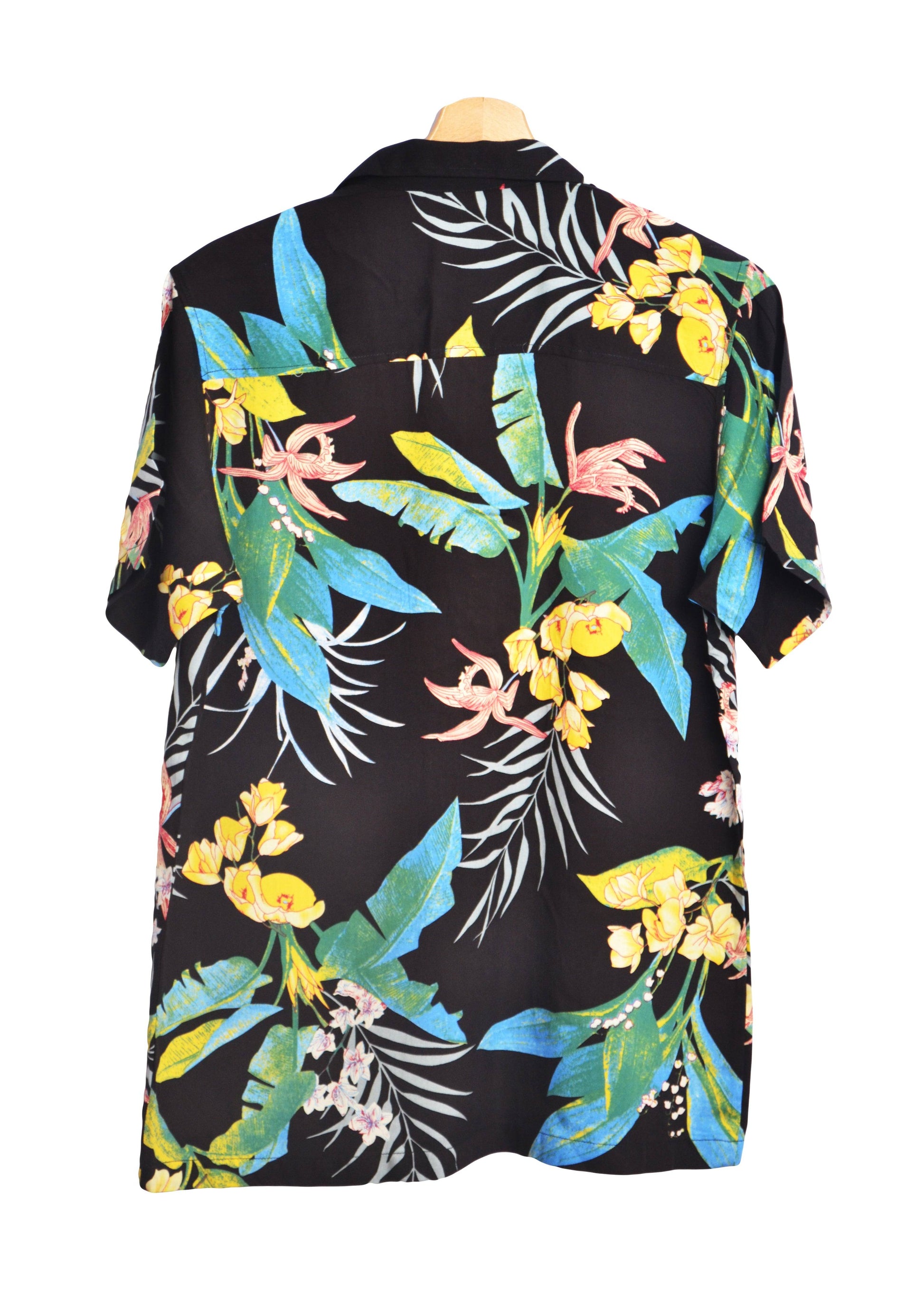 Vue dos chemise hawaienne noire à fleurs multicolores - GL BOUTIK