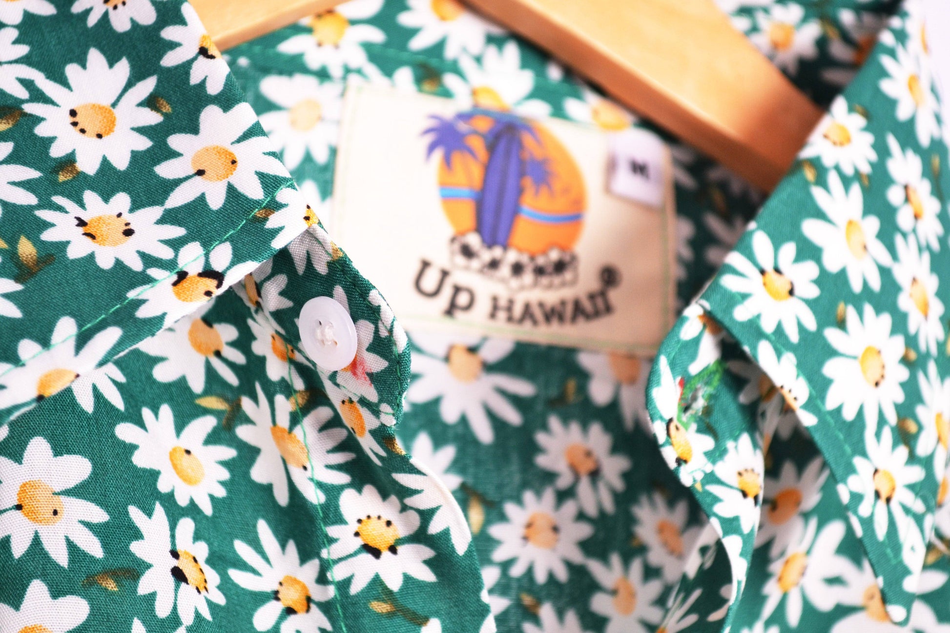 Vue col chemise hawaienne verte motifs paquerettes - GL BOUTIK